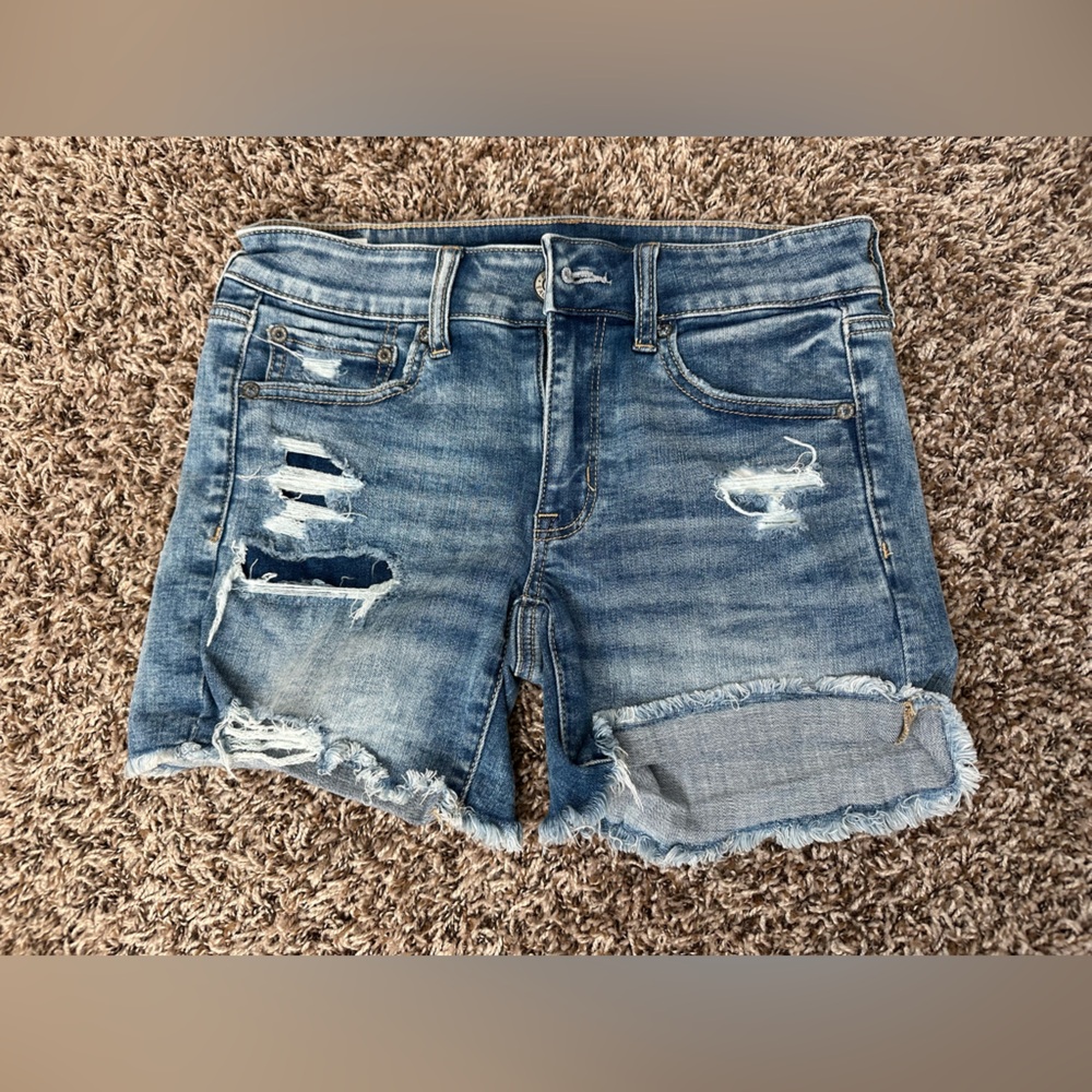 American Eagle Outfitters Blue Distressed Jean Shorts